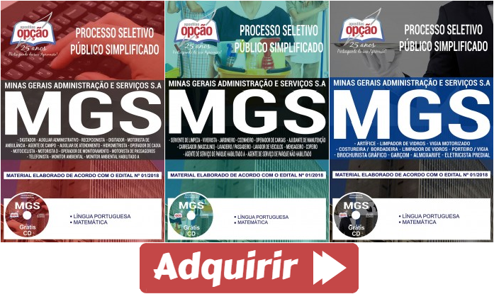 Apostilas Diversos Empregos do Processo Seletivo Público da MGS 2018