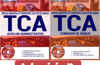 Apostilas de Estudo Concurso Serviços Municipal de Transporte Coletivo de Araras – TCA / SP – 2017, cargos: Auxiliar Administrativo e Cobrador de Ônibus