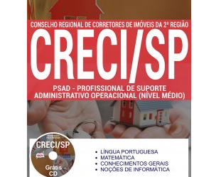 Apostila de Estudo Processo Seletivo CRECI / SP – 2017, Profissional de Suporte Administrativo Operacional Nível Médio