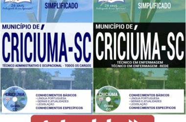 Apostilas Opção Processo Seletivo Município de Criciúma / SC – 2017, Técnico Administrativo e Ocupacional e Técnico em Enfermagem