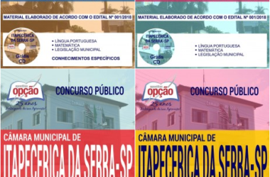 Concurso Público Câmara Itapecerica da Serra / SP – 2018, Apostilas Preparatórias para Diversos Cargos