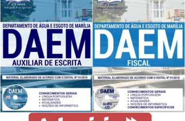 Apostilas Concurso Público DAEM / SP – 2018, empregos: Fiscal e Auxiliar de Escrita