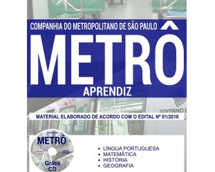 Apostila de Estudo Processo Seletivo METRÔ / SP – 2018, emprego: Programa Aprendiz