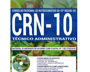 Apostila de Estudo Concurso Público CRN / SC 10ª Região – 2018, emprego: Técnico Administrativo