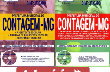 Apostilas Processo Seletivo Prefeitura de Contagem / MG – 2018, preparatórias para Diversos Cargos