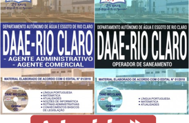 Estude com as Apostilas do Concurso do DAAE de Rio Claro / SP – 2018, nos empregos de: Vários Cargos