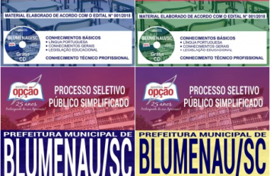 Processo Seletivo Prefeitura Blumenau / SC – 2018, Apostilas Preparatórias para Coordenador Pedagógico e Professor