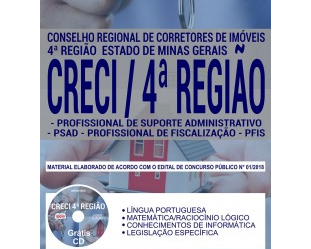 Apostila Concurso Público CRECI 4ª Região/MG – 2018, cargos: Profissional de Suporte Administrativo e Profissional de Fiscalização