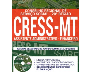 Apostila Concurso Público CRESS 20ª Região / MT – 2018, cargo: Assistente Administrativo-Financeiro