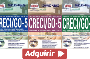 Apostilas Opção Concurso Público CRECI 5ª Região / GO – 2018, Todos os Cargos