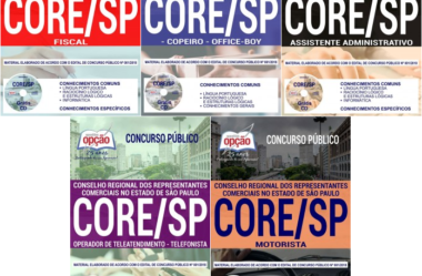 Estude com as Apostilas do Concurso do CORE / SP – 2018/2019, nos empregos de: Comum Vários Cargos