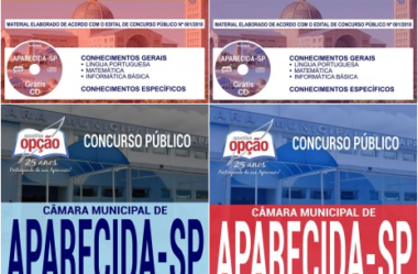 Apostilas 2018 do Concurso da Câmara de Aparecida / SP – 2018, nas funções de: Comum Vários Cargos
