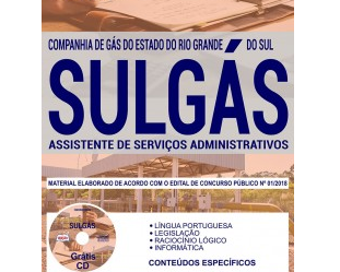 Apostila Opção Concurso Público SULGÁS – 2018, Assistente de Serviços Administrativos