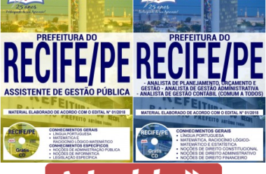 Concurso Público Prefeitura de Recife / PE – 2018/2019, Apostilas Preparatórias para Diversos Empregos