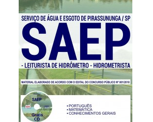 Opção Apostilas Concurso Público SAEP Pirassununga / SP – 2018, cargos: Leiturista de Hidrômetro e Hidrometrista