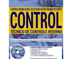 Concurso CONTROL / RN – 2018 / 2019, Apostila Preparatória para Técnico de Controle Interno