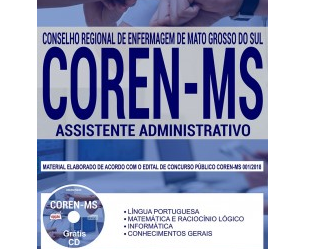 Concurso COREN / MS – 2018 / 2019, Apostila Preparatória para Assistente Administrativo