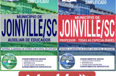 Materiais de Estudo Processo Seletivo Município de Joinville / SC – 2019, funções: Auxiliar de Educador e Professor