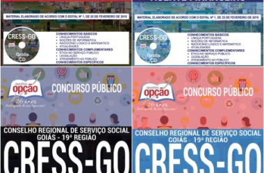 Apostilas de Estudo Concurso CRESS / GO – 2019, cargos: Auxiliar de Serviços Gerais, Agente Administrativo, Auxiliar Administrativo e Agente Financeiro