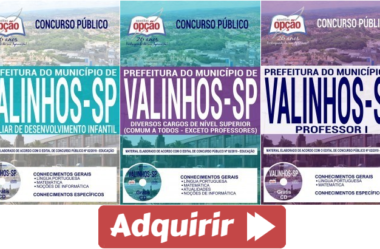 E-books e Apostilas Concurso Prefeitura do Município de Valinhos / SP – 2019, funções: Diversos Cargos