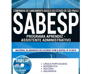 Concurso SABESP – 2019, Apostila Preparatória para o Programa Aprendiz Assistente Administrativo