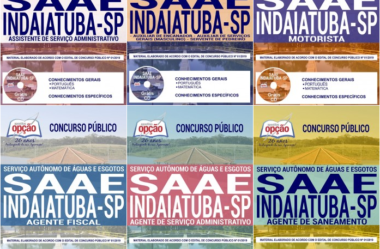 Estude com as Apostilas do Concurso do SAAE de Indaiatuba / SP – 2019, nos empregos de: Comum Vários Cargos