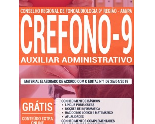 Material de Estudo Concurso Público CREFONO 9ª Região (Belém/PA e Manaus/AM) – 2019, função: Auxiliar Administrativo