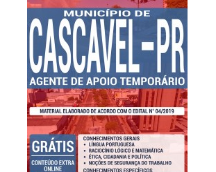 Apostila para Agente de Apoio Temporário do Teste Seletivo do Município de Cascavel / PR – 2019