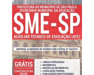 Apostila Opção Concurso Público SME de São Paulo / SP – 2019, Auxiliar Técnico de Educação (ATE)
