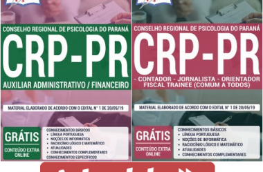 Apostilas de Preparação Concurso CRP/PR – 2019, Auxiliar Administrativo/Financeiro, Contador, Jornalista e Orientador Fiscal Trainee