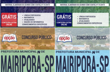 Apostilas de Preparação Concurso Prefeitura Mairiporã / SP – 2019, Merendeira, Escriturário, Monitor Social e Técnico de Enfermagem