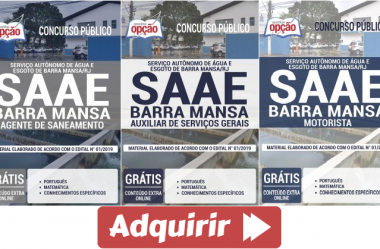 Materiais de Estudo Concurso do SAAE de Barra Mansa / RJ – 2019, funções: Auxiliar de Serviços Gerais, Agente de Saneamento e Motorista