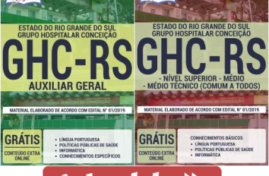 Apostilas de Estudo Concurso Público GHC / RS – 2019, cargos: Auxiliar Geral e Outras Funções