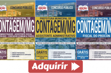 Apostilas Concurso Prefeitura de Contagem / MG – 2019, Fiscal do Procon, Assistente Administrativo e Outros