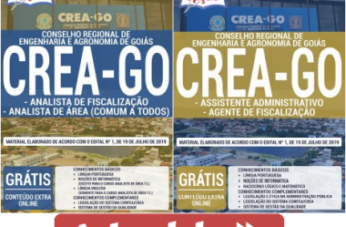 E-books e Apostilas Concurso CREA / GO – 2019, funções: Assistente Administrativo, Agente de Fiscalização e Analista