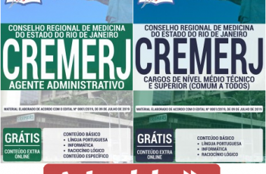 Apostilas Concurso Público CREMERJ – 2019, cargos: Agente Administrativo e Outros