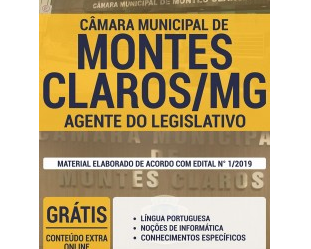 Apostila Concurso Público da Câmara de Montes Claros / MG – 2020, emprego: Agente do Legislativo