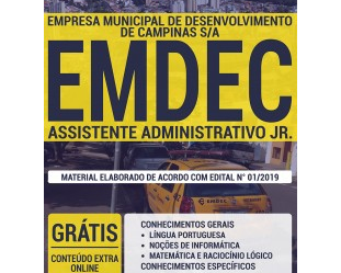 Apostila de Preparação Concurso Público EMDEC / SP – 2019, Assistente Administrativo Jr