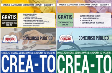 Concurso Público CREA / TO – 2019, Apostilas Preparatórias para Diversos Cargos