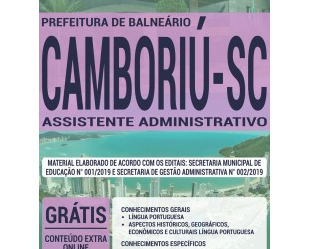 Apostila Processo Seletivo da Prefeitura de Balneário Camboriú / SC – 2019, emprego: Assistente Administrativo