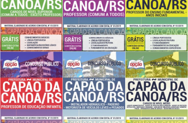 Apostilas de Estudo Concurso Público Prefeitura de Capão da Canoa / RS – 2019, cargos: Diversas Funções