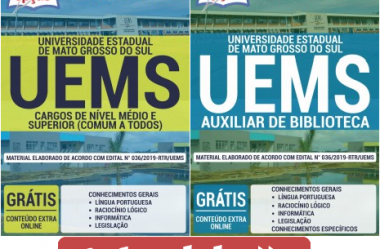 Concurso Público UEMS – 2019, Apostilas Preparatórias para Auxiliar de Biblioteca e Cargos de Níveis Médio e Superior