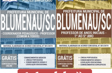 Apostilas de Preparação Processo Seletivo Prefeitura de Blumenau / SC – 2019, Professores e Coordenador Pedagógico