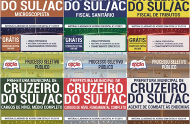 Apostilas Concurso / Processo Seletivo Prefeitura de Cruzeiro do Sul / AC – 2019, cargos: Diversos Empregos