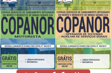 Apostilas Opção Concurso Público COPANOR / MG – 2020, Motorista, Operador de Sistemas e Auxiliar de Serviços Gerais