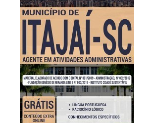 Apostila de Estudo Concurso Público Município de Itajaí / SC – 2020, cargo: Agente em Atividades Administrativas