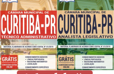 Apostilas Concurso Câmara de Curitiba / PR – 2020, cargos: Analista Legislativo e Técnico Administrativo