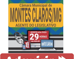 Curso Online Agente do Legislativo – Concurso Público Câmara de Montes Claros / MG – 2019 / 2020