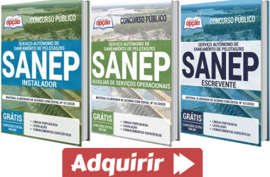 E-books e Apostilas Concurso SANEP Pelotas / RS – 2020, funções: Escrevente, Auxiliar de Serviços Operacionais e Instalador