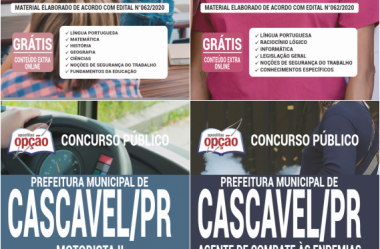 Apostilas Concurso Público Prefeitura de Cascavel / PR – 2020, Agentes, Motorista II e Professor